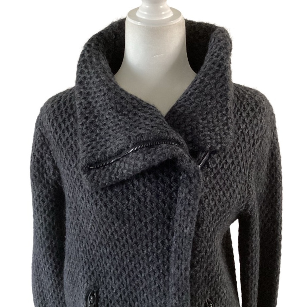 Loft Alpaca Wool Blend Asymmetrical Moto Sweater Jacket Large - Picture 2 of 10